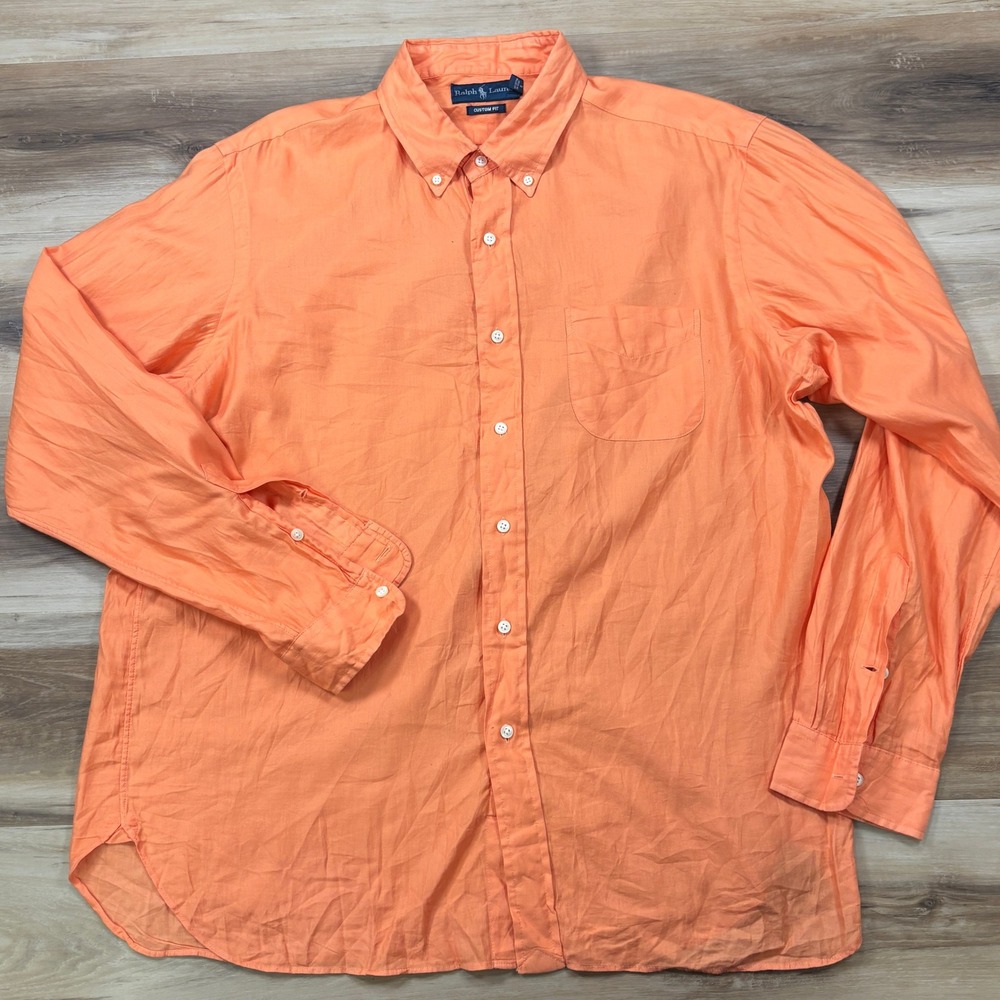 Vintage Ralph Lauren Button Down‎ Mens XL Custom Fit Orange Lightweight Poplin